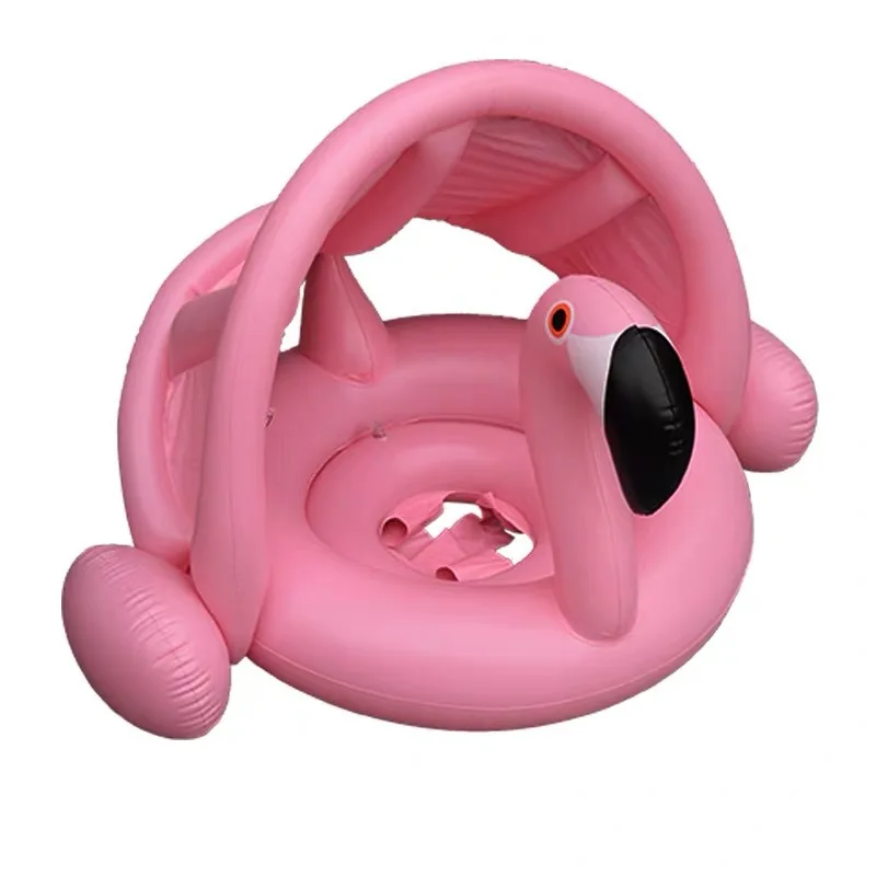 Bouée bébé flamant rose ou cygne blanc avec auvent pare-soleil