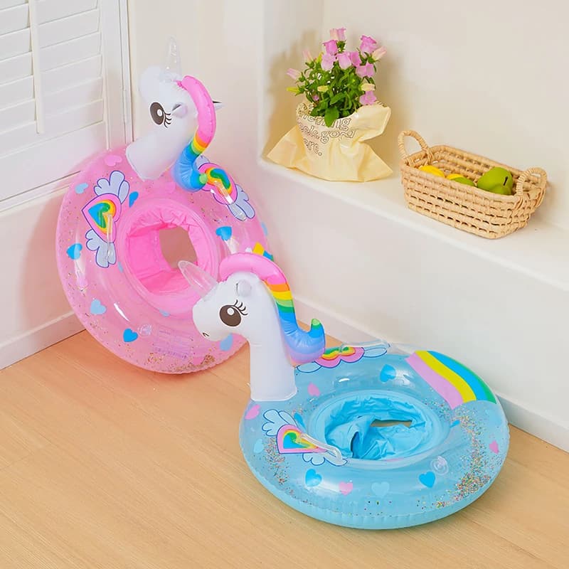 Bouée bébé licorne gonflable à paillettes, rose ou bleue