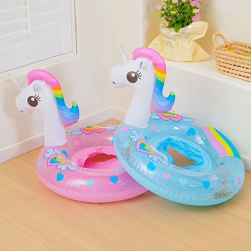 Bouée bébé licorne gonflable à paillettes, rose ou bleue
